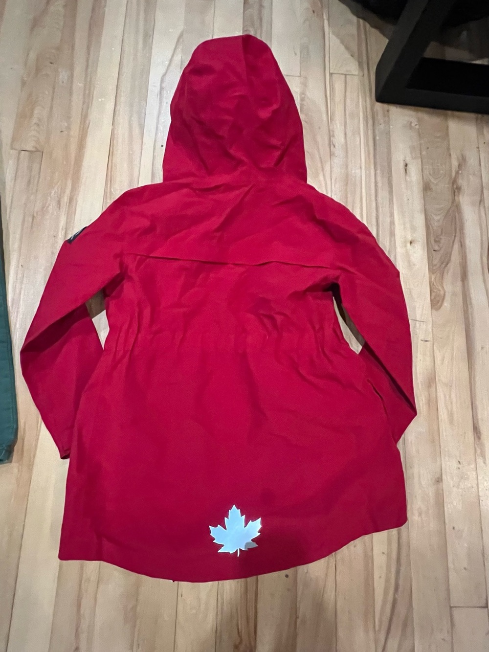 Kids Hooded Red Raincoat with Reflective Leaf Accent